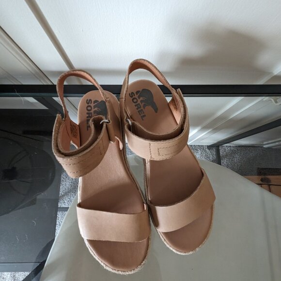 SOREL CAMERON FLATFORM WEDGE SANDAL HONEST BEIGE - Size 6 - Picture 9 of 9